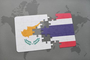Kıbrıs ve Tayland ulusal bayrak bir dünya haritası üzerinde ile bulmaca
