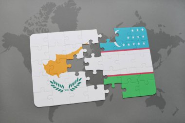 Kıbrıs ve Özbekistan'a bir dünya haritası üzerinde bayrağı ile bulmaca
