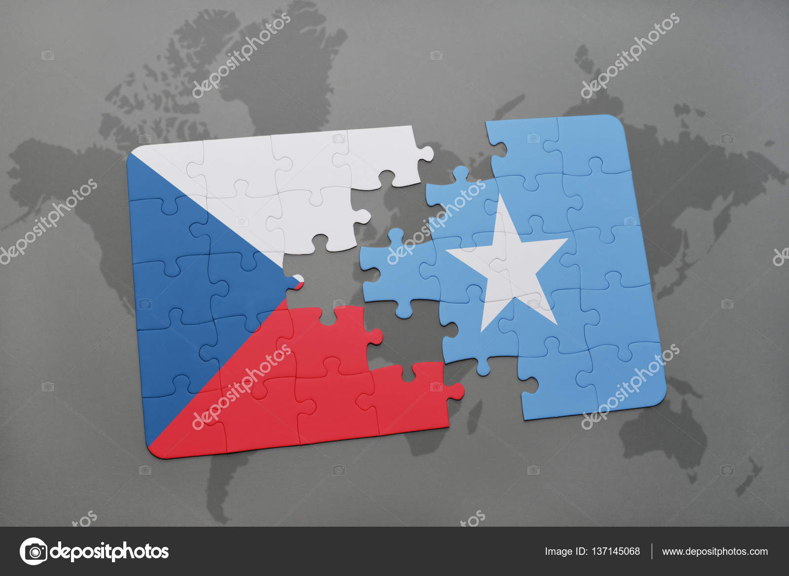 puzzel met de nationale vlag van Tsjechië en Somalië op ...