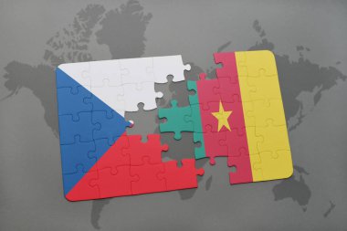 Çek Cumhuriyeti ve Kamerun ulusal bayrak bir dünya haritası üzerinde ile bulmaca
