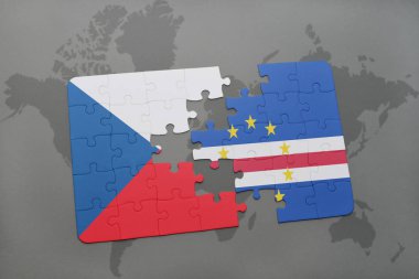Çek Cumhuriyeti ve cape verde ulusal bayrak bir dünya haritası üzerinde ile bulmaca