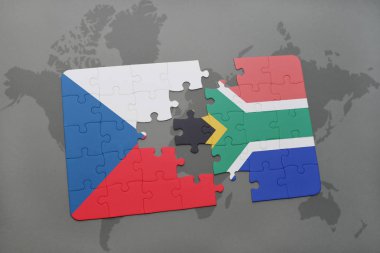 Çek Cumhuriyeti ve Güney Afrika ulusal bayrak bir dünya haritası üzerinde ile bulmaca