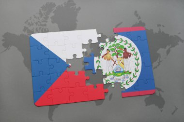 Çek Cumhuriyeti ve belize bir dünya haritası üzerinde bayrağı ile bulmaca