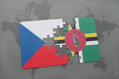 Çek Cumhuriyeti ve Dominika bir dünya haritası üzerinde bayrağı ile bulmaca