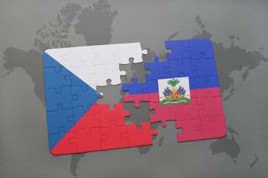 Çek Cumhuriyeti ve haiti ulusal bayrak bir dünya haritası üzerinde ile bulmaca