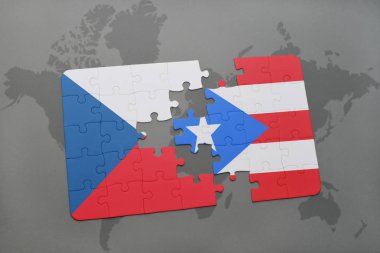 Çek Cumhuriyeti ve Porto Riko bir dünya haritası üzerinde bayrağı ile bulmaca