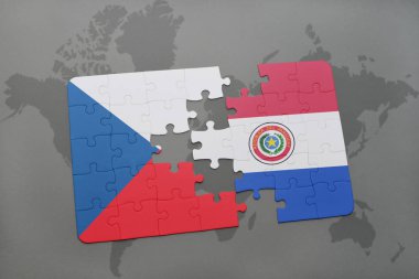 Çek Cumhuriyeti ve paraguay ulusal bayrak bir dünya haritası üzerinde ile bulmaca