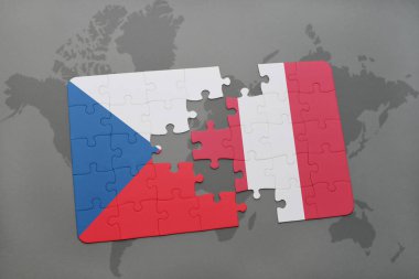 Çek Cumhuriyeti ve peru ulusal bayrak bir dünya haritası üzerinde ile bulmaca