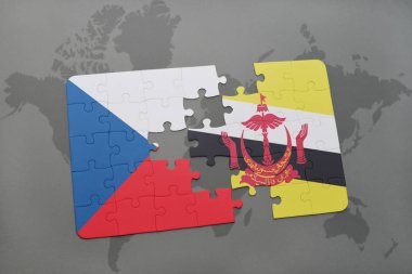 Çek Cumhuriyeti ve brunei bir dünya haritası üzerinde bayrağı ile bulmaca