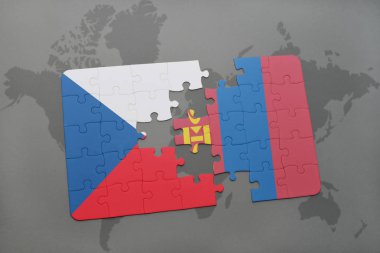 Çek Cumhuriyeti ve Moğolistan ulusal bayrak bir dünya haritası üzerinde ile bulmaca