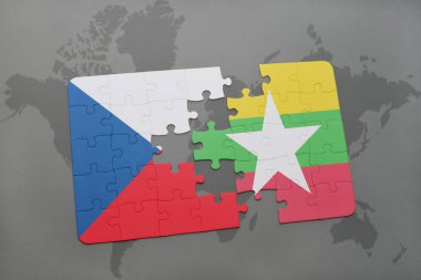 bir dünya haritası üzerinde Çek Cumhuriyeti ve myanmar bayrağı ulusal ile bulmaca