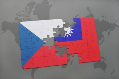Çek Cumhuriyeti ve taiwan ulusal bayrak bir dünya haritası üzerinde ile bulmaca