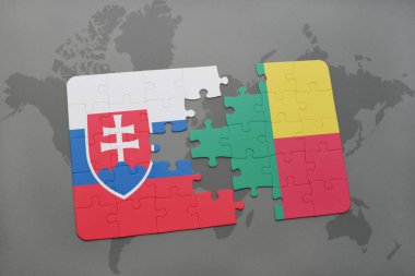Slovakya ve benin bir dünya haritası üzerinde bayrağı ile bulmaca