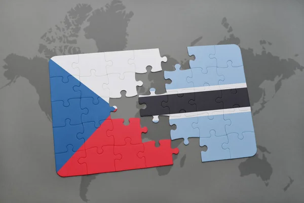 Puzzel met de nationale vlag van Tsjechië en botswana op een wereldkaart — Stockfoto