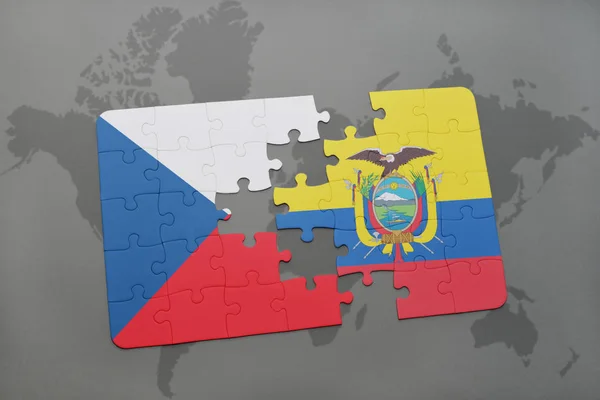 Puzzel met de nationale vlag van Tsjechië en ecuador op een wereldkaart — Stockfoto