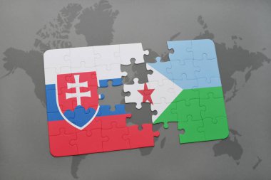 Cibuti ve Slovakya ulusal bayrak bir dünya haritası üzerinde ile bulmaca