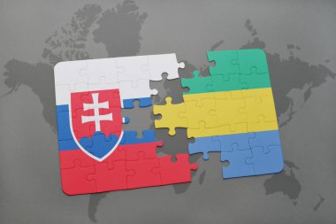 gabon ve Slovakya ulusal bayrak bir dünya haritası üzerinde ile bulmaca