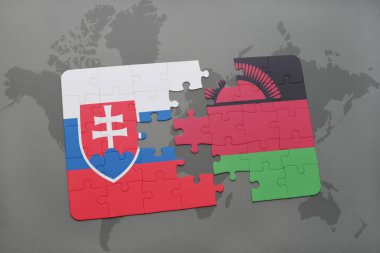 Slovakya ve Malavi bir dünya haritası üzerinde bayrağı ile bulmaca