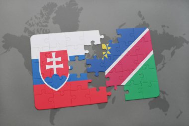 Slovakya ve Namibya ulusal bayrak bir dünya haritası üzerinde ile bulmaca