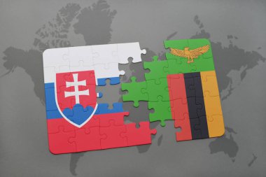 Slovakya ve Zambiya bir dünya haritası üzerinde bayrağı ile bulmaca
