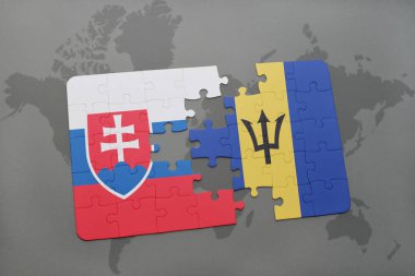 barbados ve Slovakya ulusal bayrak bir dünya haritası üzerinde ile bulmaca