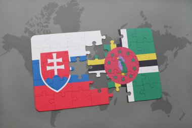 Slovakya ve Dominika bir dünya haritası üzerinde bayrağı ile bulmaca