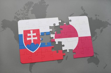 Slovakya ve Grönland Ulusal bayrak bir dünya haritası üzerinde ile bulmaca
