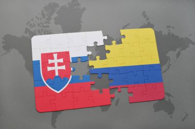Slovakya ve Kolombiya ulusal bayrak bir dünya haritası üzerinde ile bulmaca