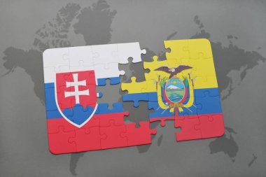 Ekvador ve Slovakya ulusal bayrak bir dünya haritası üzerinde ile bulmaca