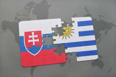 Slovakya ve uruguay ulusal bayrak bir dünya haritası üzerinde ile bulmaca