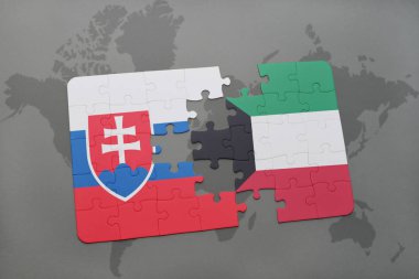 Slovakya ve Kuveyt ulusal bayrak bir dünya haritası üzerinde ile bulmaca