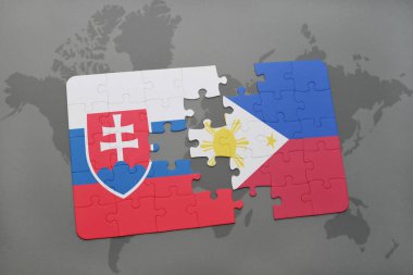 Slovakya ve Türkiye ulusal bayrak bir dünya haritası üzerinde ile bulmaca