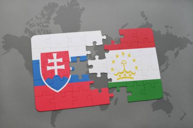 Slovakya ve Tacikistan Ulusal bayrak bir dünya haritası üzerinde ile bulmaca