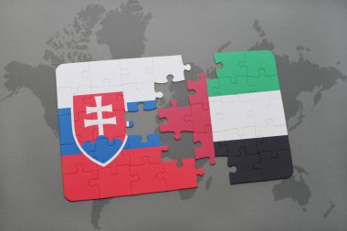 bir dünya haritası üzerinde Slovakya ve Birleşik Arap Emirlikleri bayrağı ulusal ile bulmaca