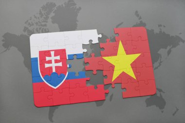 Slovakya ve vietnam ulusal bayrak bir dünya haritası üzerinde ile bulmaca