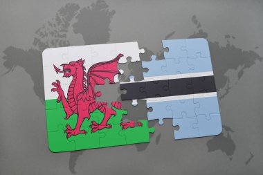 Galler ve botswana bir dünya haritası üzerinde bayrağı ile bulmaca