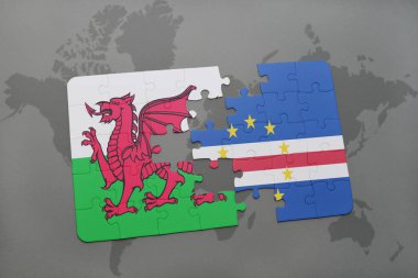 Galler ve cape verde ulusal bayrak bir dünya haritası üzerinde ile bulmaca