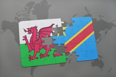 Galler Ulusal bayrak ve bir dünya haritası üzerinde Kongo Demokratik Cumhuriyeti ile bulmaca