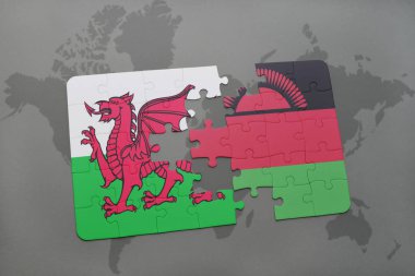 Galler ve Malavi bir dünya haritası üzerinde bayrağı ile bulmaca