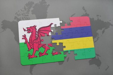 Galler ve Türkiye ulusal bayrak bir dünya haritası üzerinde ile bulmaca