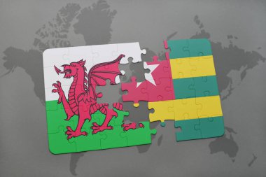 Galler ve togo bir dünya haritası üzerinde bayrağı ile bulmaca