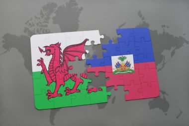 Galler ve haiti ulusal bayrak bir dünya haritası üzerinde ile bulmaca