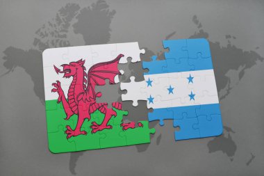 Galler ve honduras ulusal bayrak bir dünya haritası üzerinde ile bulmaca