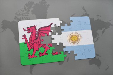 Galler ve Arjantin bir dünya haritası üzerinde bayrağı ile bulmaca