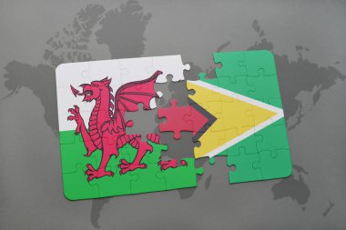 bir dünya haritası üzerinde guyana ve Galler Ulusal bayrakla bulmaca