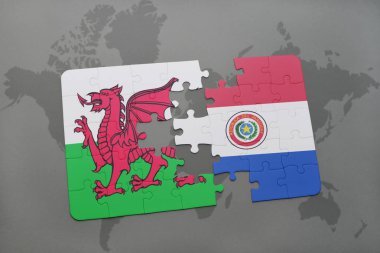paraguay ve Galler Ulusal bayrak bir dünya haritası üzerinde ile bulmaca