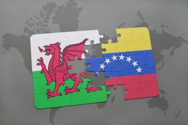 Galler ve venezuela ulusal bayrak bir dünya haritası üzerinde ile bulmaca