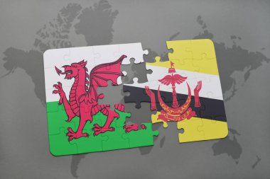 Galler ve brunei bir dünya haritası üzerinde bayrağı ile bulmaca