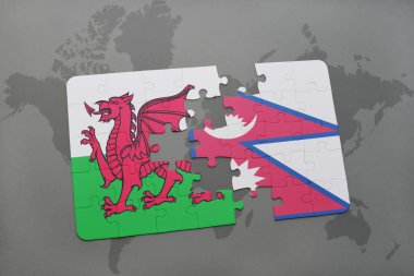 Galler ve nepal ulusal bayrak bir dünya haritası üzerinde ile bulmaca