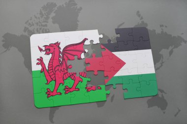 Galler ve Filistin Ulusal bayrak bir dünya haritası üzerinde ile bulmaca